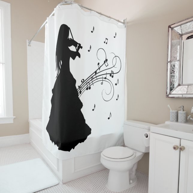 Rideaux De Douche Belle Jeune Fille Gitane Jouant du Violon (En situation)
