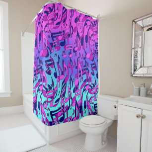 Rideaux De Douche Belle Musique Notes vives Pink Purple Blue Aqua