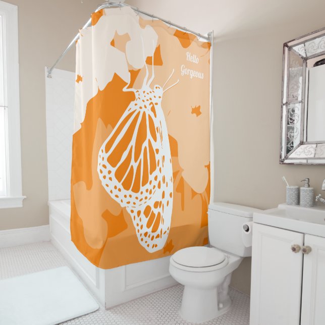 Rideaux De Douche Belle Orange Bonjour Magnifique Monarque Papillon (En situation)