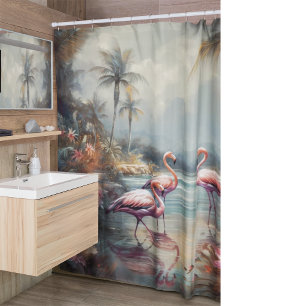 Rideaux De Douche belle peinture vintage flamants roses