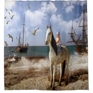 Rideaux De Douche Belle petite fille sur le dos de cheval