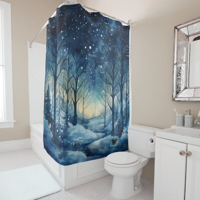 Rideaux De Douche Belle scène Blue Winter Woods (En situation)