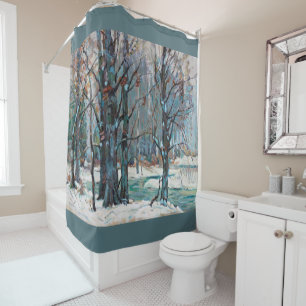 Rideaux De Douche Belle scène de neige hivernale avec des bleus et d