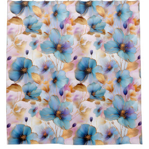 Rideaux De Douche Belles fleurs bleues Encre d'alcool dans les paste