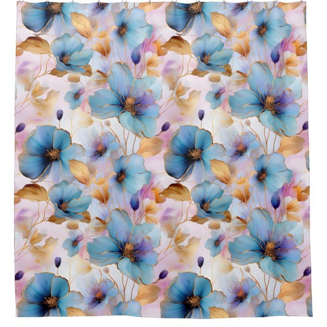 Rideaux De Douche Belles fleurs bleues Encre d'alcool dans les paste (Devant)