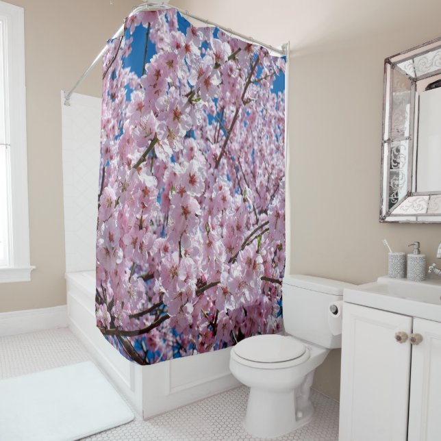 Rideaux De Douche Belles fleurs de cerisiers de printemps (En situation)