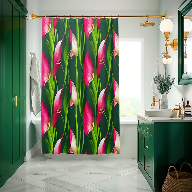 Rideaux De Douche Belles fleurs gras rose et vert Calla Lily (Stunning Beautiful Pink and Green Calla Lily Shower Curtain )