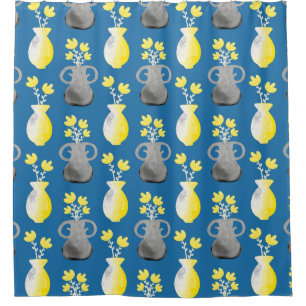 Rideaux De Douche Belles fleurs jaunes dans des pots noirs et jaunes