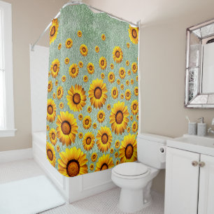 Rideaux De Douche Belles fleurs jaunes sur vert citron
