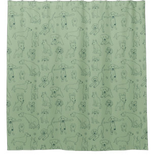 Rideaux De Douche Belles illustrations de Chiens Green Line Art