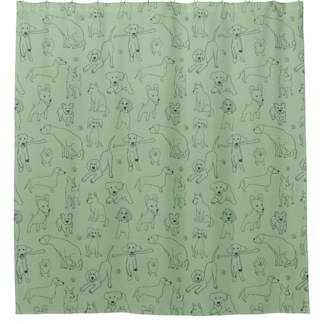 Rideaux De Douche Belles illustrations de Chiens Green Line Art (Devant)