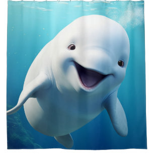 Rideaux De Douche Béluga Baleine Cartoon bleu vert océan Arctique