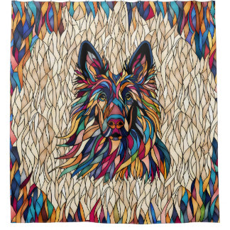 Rideaux De Douche berger allemand - Art de mosaïque coloré