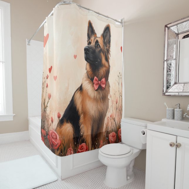 Rideaux De Douche Berger belge avec des roses - Saint-Valentin (En situation)