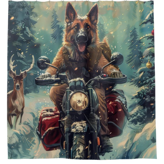 Rideaux De Douche Berger belge Chien à cheval Moto Noël (Devant)