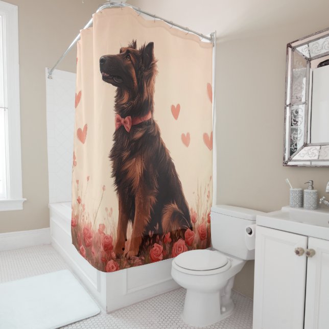 Rideaux De Douche Berger d'Anatolie avec des Roses - Saint-Valentin (En situation)