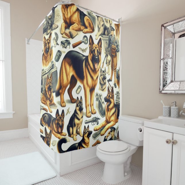 Rideaux De Douche Berger vintage allemand sans couture (En situation)