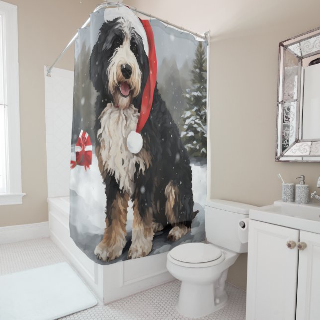 Rideaux De Douche Bernedoodle Chien dans Noël de neige (En situation)