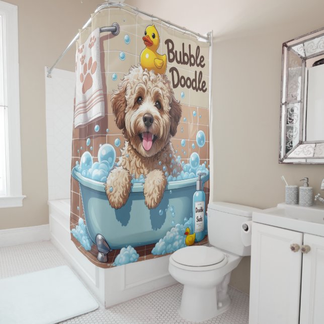 Rideaux De Douche Bernedoodle Débraillé Endormi Mignon Drôle  (En situation)