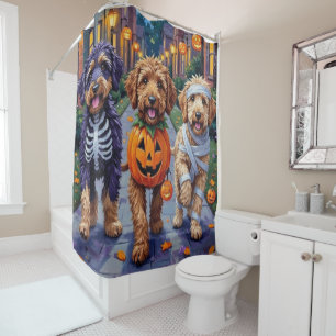 Rideaux De Douche Bernedoodle Dogs Trick or Treating in Halloween Co