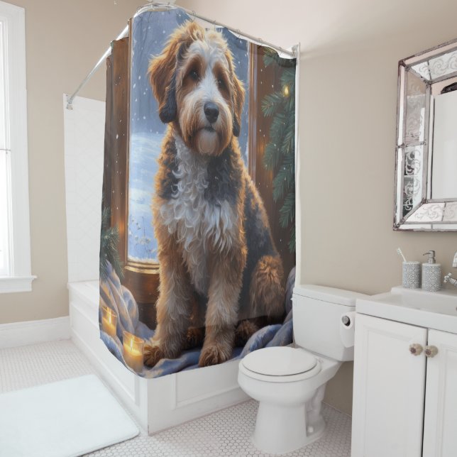 Rideaux De Douche bernedoodle With Christmas Lights Holiday (En situation)