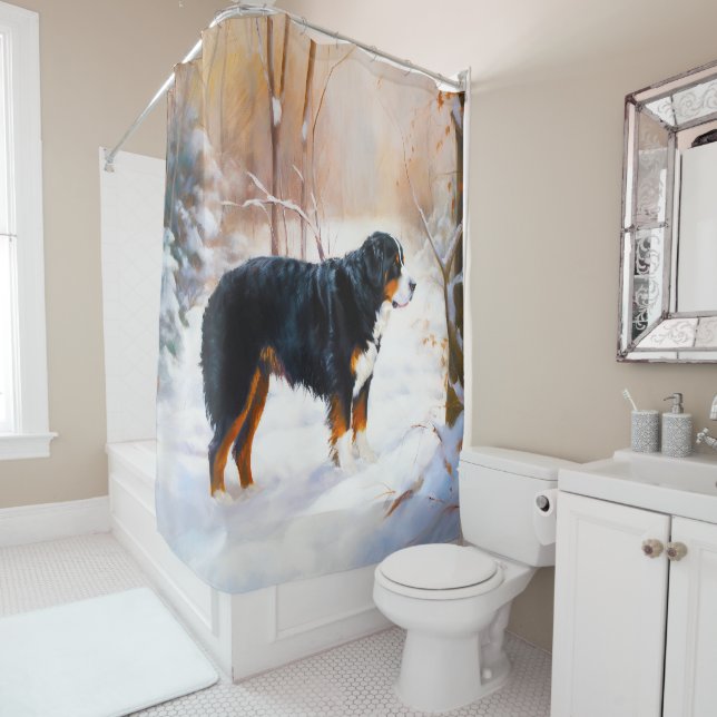 Rideaux De Douche Bernese Mountain Qu'il neige Noël  (En situation)