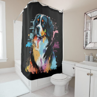 Rideaux De Douche Bernois Mountain Dog Coloré Splash Art Salle de ba