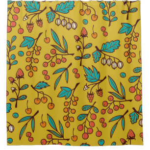 Rideaux De Douche Berries sur branches, motif naturel sans soudure.