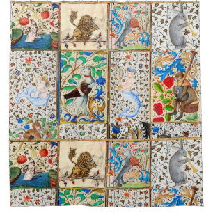 RIDEAUX DE DOUCHE BESTIAIRE MÉDIÉVAL JOUER DES INSTRUMENTS MUSICAUX