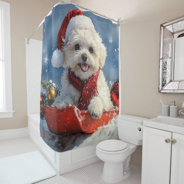Rideaux De Douche Bichon Frise Chien dans la boue Laisser passer la  (En situation)