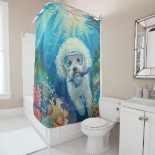 Rideaux De Douche Bichon Frise Chien Plongée sous-marine plongée