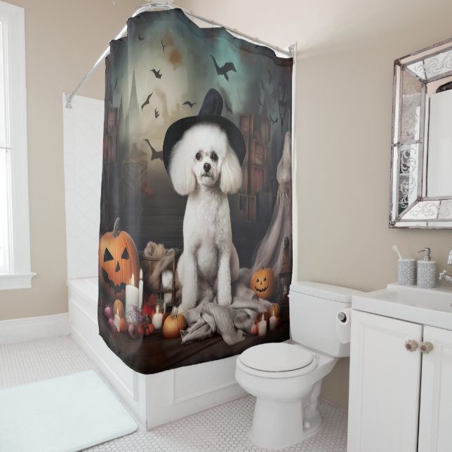 Rideaux De Douche Bichon Frise Citrouilles Halloween effrayant (En situation)