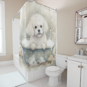 Rideaux De Douche Bichon Frise Dans La Baignoire Aquarelle Chien Art