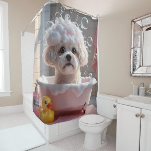 Rideaux De Douche Bichon frisé Débraillé Endormi Mignon Drôle
