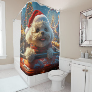 Rideaux De Douche Bichon Frise Dog Roller Dessous de verre Noël