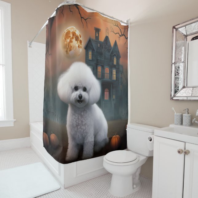 Rideaux De Douche Bichon frisé Halloween effrayant (En situation)