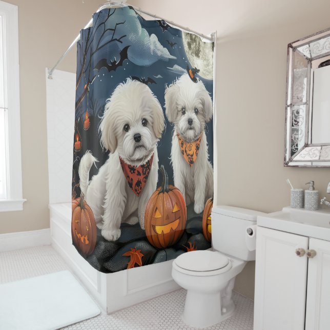 Rideaux De Douche Bichon Frise Halloween Épouvantable (En situation)