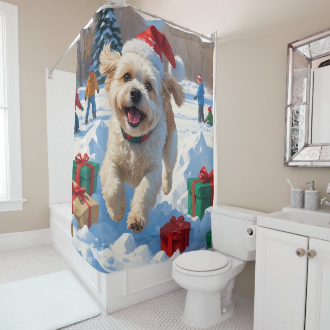 Rideaux De Douche Bichon Frise Noël Festive Scène de neige (En situation)