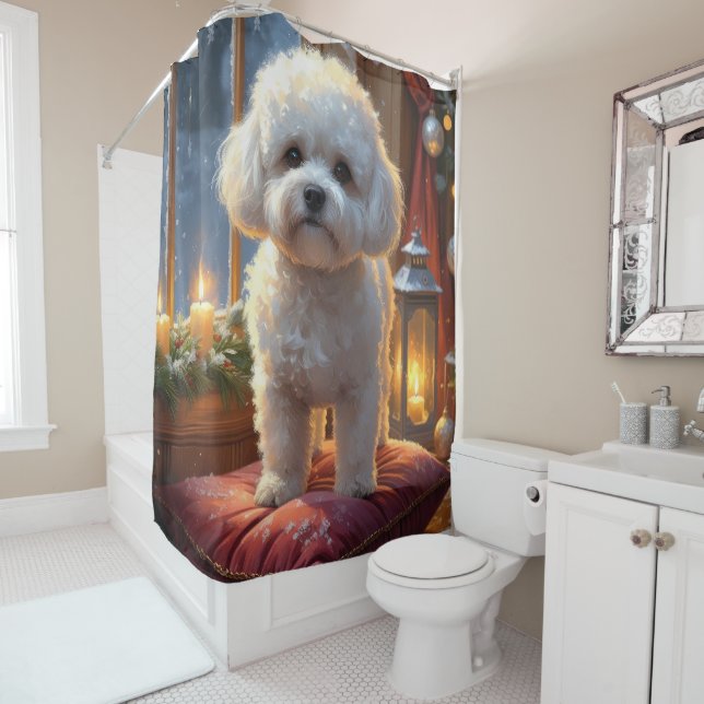 Rideaux De Douche Bichon Frise With Christmas Lights Holiday (En situation)