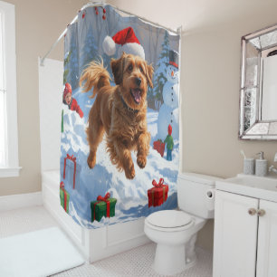 Rideaux De Douche Bichon Havanais courant dans la neige avec un chap