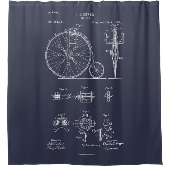 Rideaux De Douche Bicyclette antique 1887 Penny Farthing Brevet (Devant)