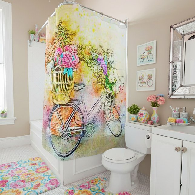 Rideaux De Douche Bicyclette et fleurs  (Créateur téléchargé)