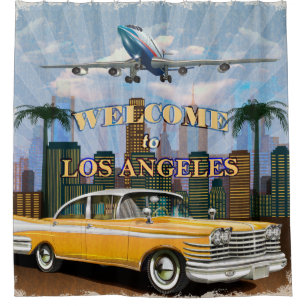 Rideaux De Douche Bienvenue à l'affiche rétro de Los Angeles.