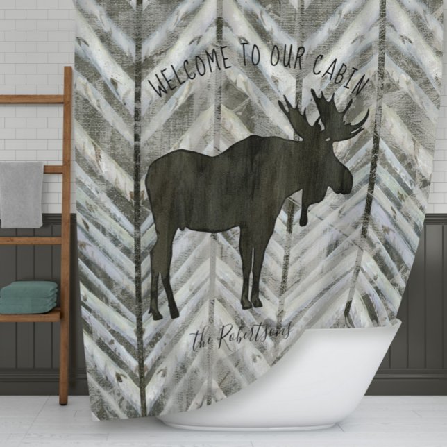 Rideaux De Douche Bienvenue à notre Cabine Moose Rustic Lodge Decor (Créateur téléchargé)