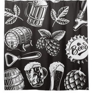 Rideaux De Douche Bière motif sans soudure en style vintage, backgro