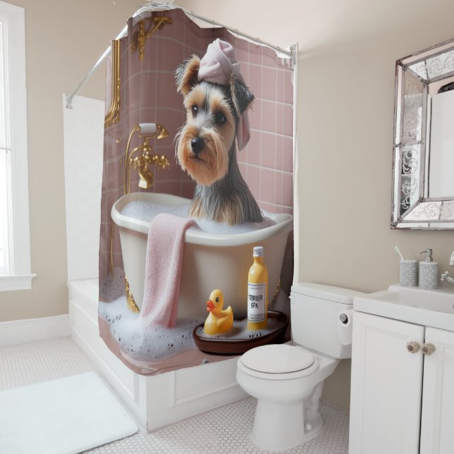 Rideaux De Douche Biewer Terrier Brouillon Endormi Mignon Drôle (En situation)