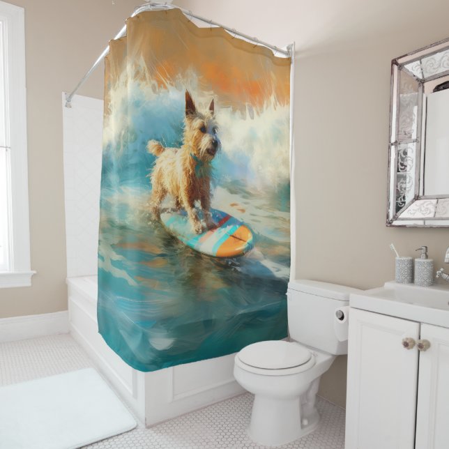 Rideaux De Douche Biewer Terrier Plage Surf Peinture (En situation)