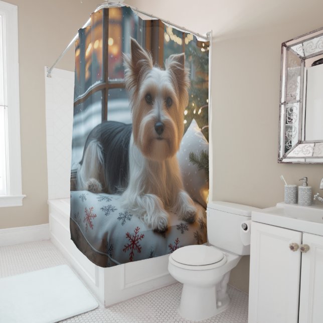 Rideaux De Douche Biewer Terrier With Christmas Lights Holiday (En situation)