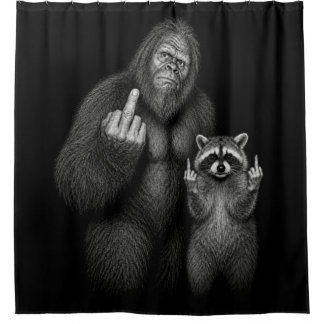 Rideaux De Douche Bigfoot et Raccoon doigt d'honneur