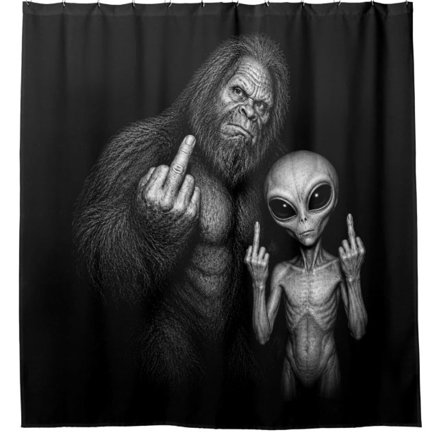 Rideaux De Douche Bigfoot Sasquatch Alien de l'Espace Doigt d'Honneu (Devant)